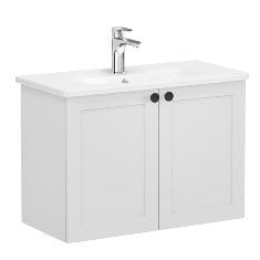 Vitra Root Classic 68653 Lavabo Dolabı, Kapaklı, 80 Cm, Dar, Mat Açık Gri, Yuvarlak Lavabolu